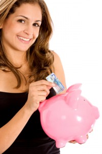 casual woman saving money